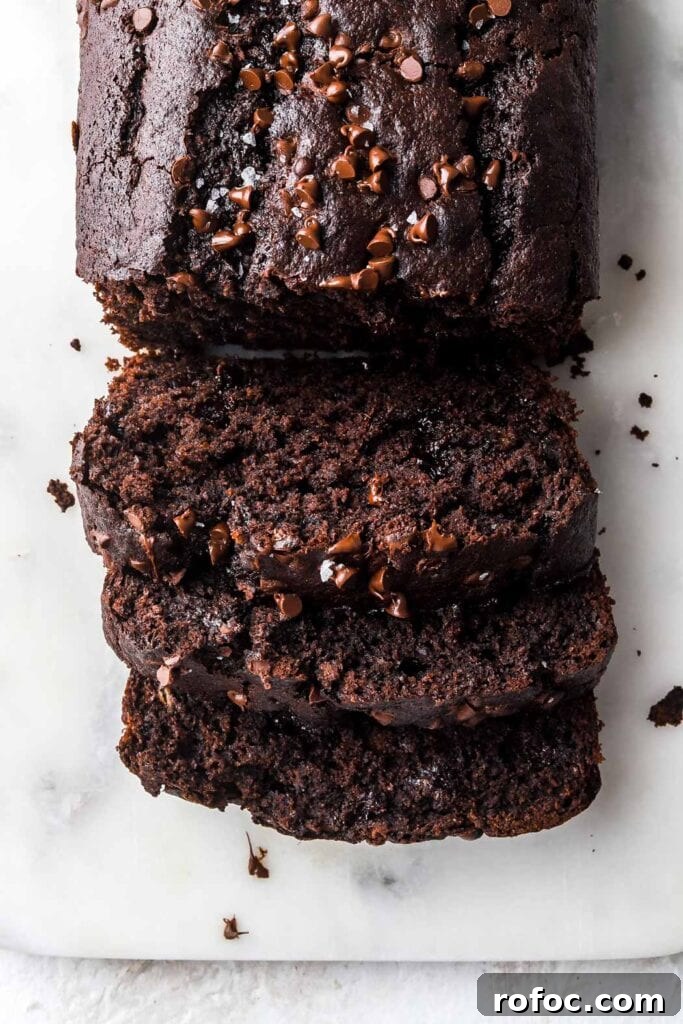Decadent Chocolate Banana Bread Recipe with Melted Chips 11 chocolate banana bread slice