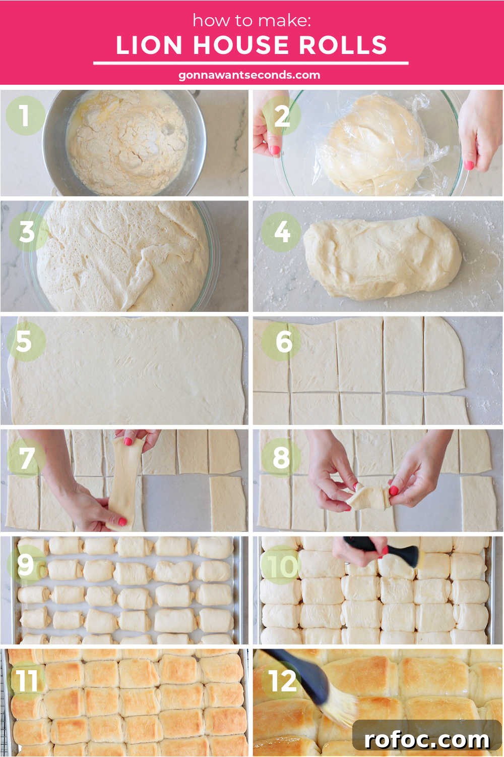 These lion house rolls are tender, soft, and lusciously buttery. They just may be the BEST homemade dinner rolls and they're always a family favorite! #dinnerrolls #breadrecipes #lionhouserolls Step by step how to make lion house rolls