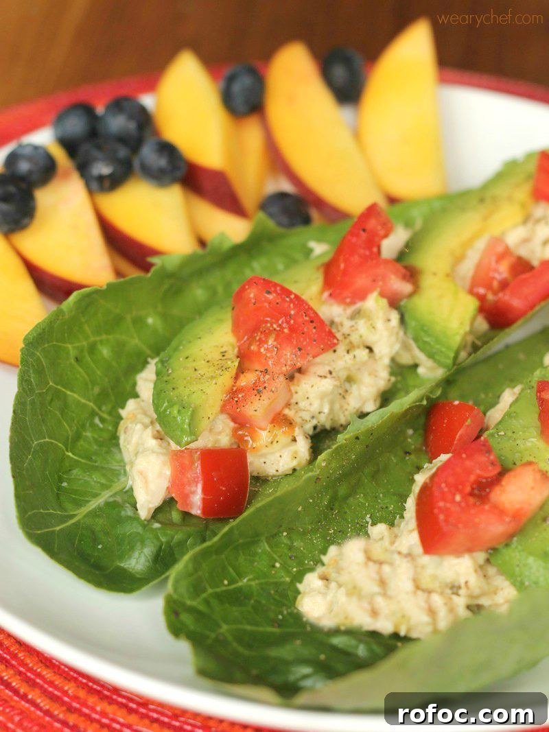 Spicy Sriracha Ranch Chicken Salad Recipe for Summer Meals 7 Tuna Salad Lettuce Wraps - A quick and healthy lunch! #glutenfree