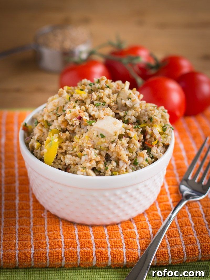 Spicy Sriracha Ranch Chicken Salad Recipe for Summer Meals 8 This summer salad recipe is loaded with chicken, whole grains, and vegetables. Perfect meal for a warm day!
