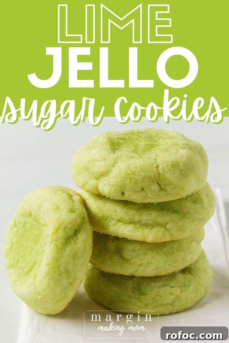 Zesty Lime Jello Sugar Cookie Recipe for Bright, Chewy Cookies 12 a stack of lime jello sugar cookies on a piece of parchment paper