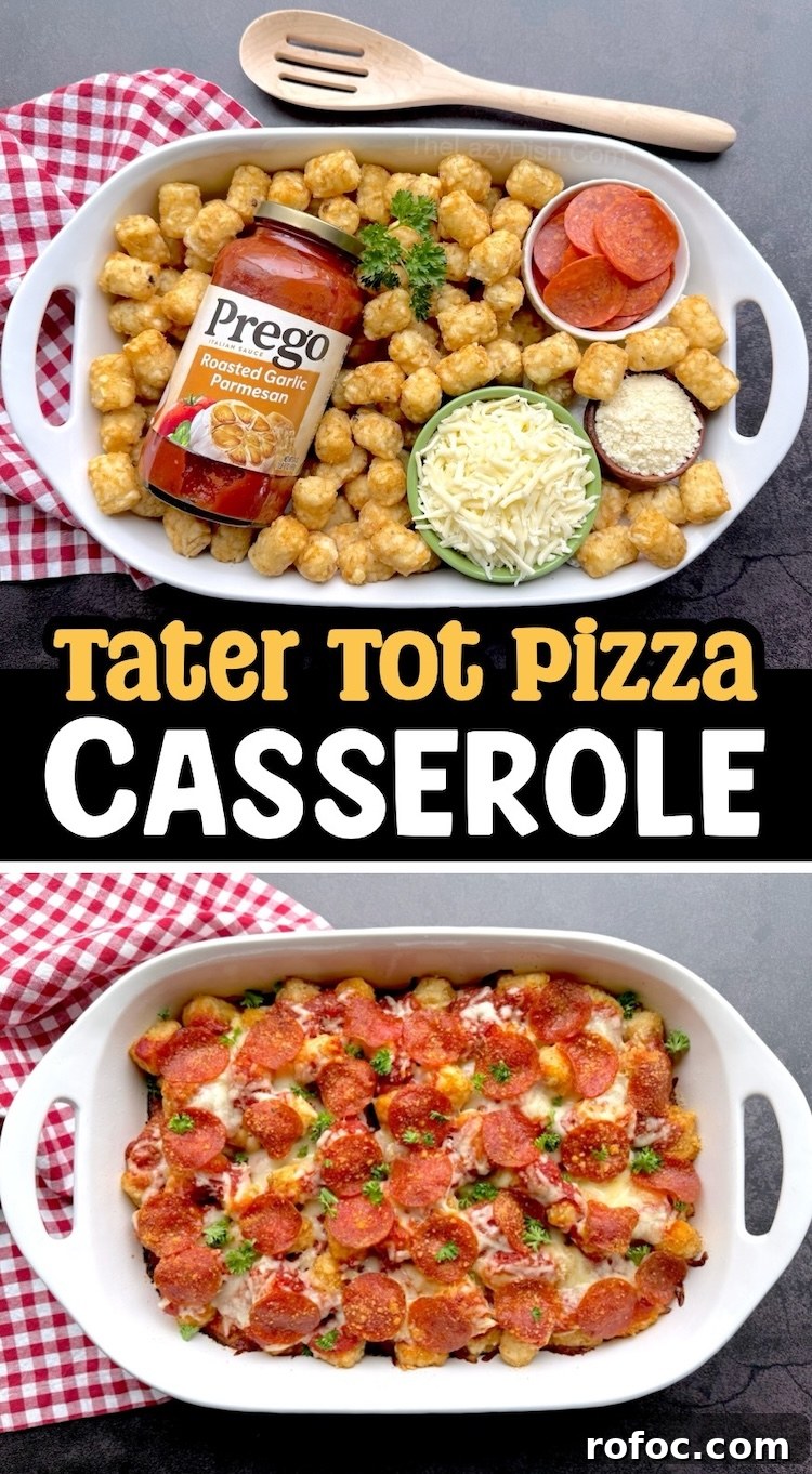 Tater Tot Pizza Casserole Recipe for Family Weeknight Meals 13 This low prep dinner recipe consists of just 4 cheap ingredients including frozen tater tots, pepperoni, pasta sauce, and lots of gooey cheese.