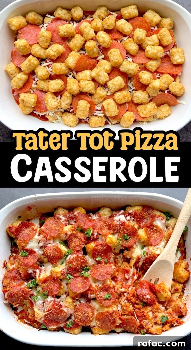 Tater Tot Pizza Casserole Recipe for Family Weeknight Meals 15 This family dinner recipe is super easy to make with just a few basic ingredients. Simply place frozen tater tots, pasta sauce, cheese, and pepperoni in a large casserole dish, bake, and enjoy.
