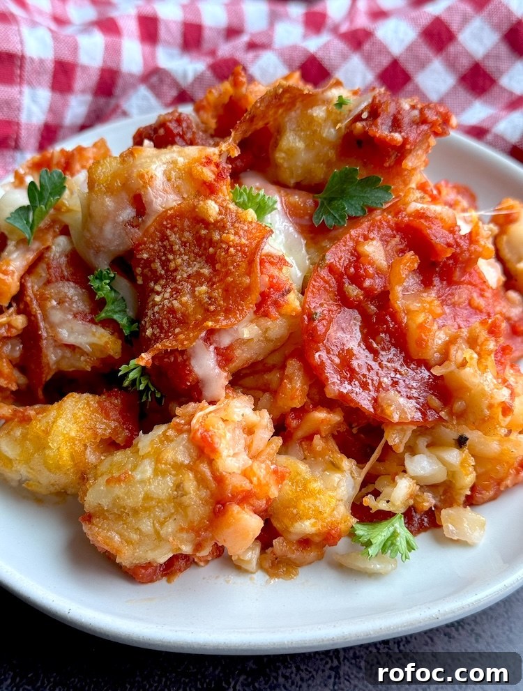Tater Tot Pizza Casserole Recipe for Family Weeknight Meals 3 Easy and delicious dump and bake meal made with cheap ingredients including frozen tater tots and pizza.