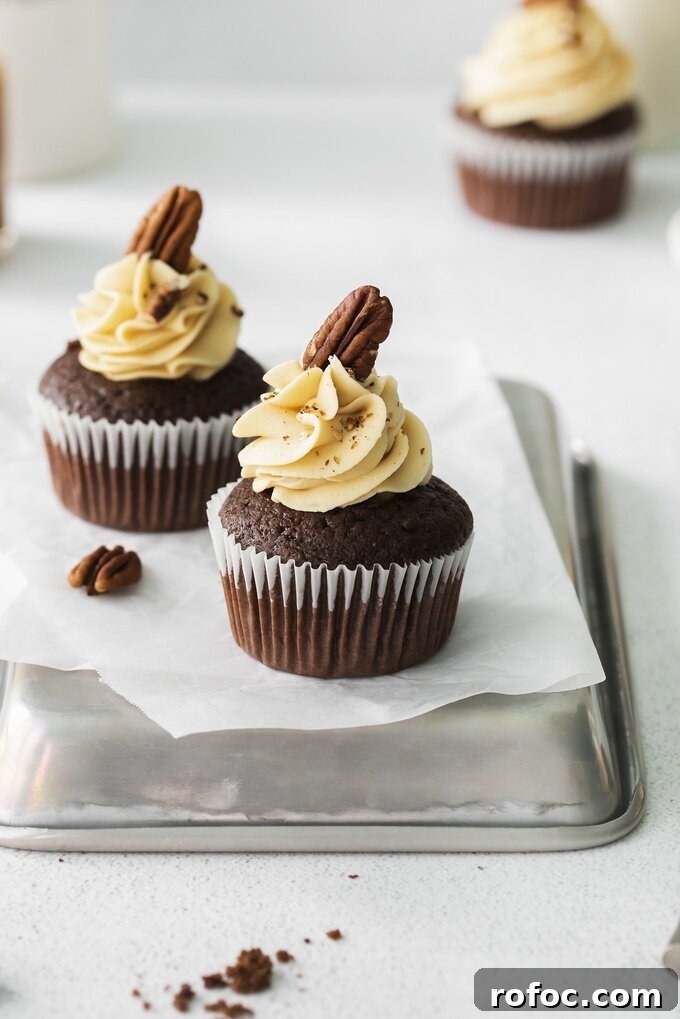 Decadent Turtle Cupcake Recipe with Caramel Pecan Topping 6 img 12918 10