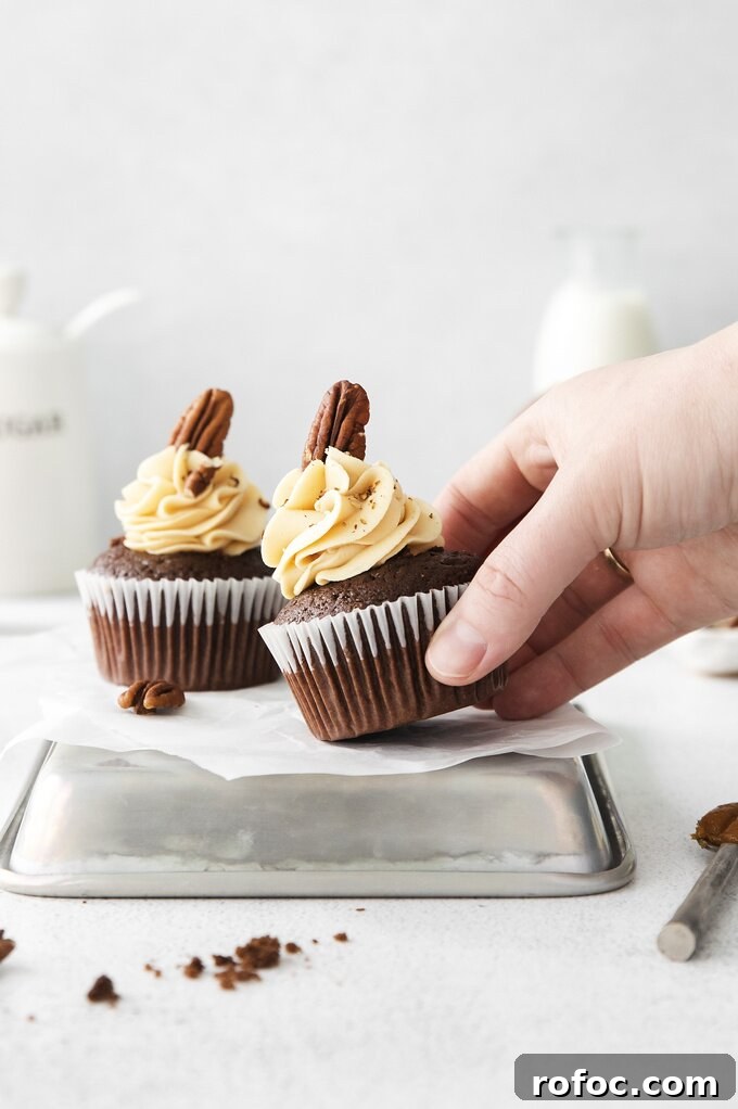 Decadent Turtle Cupcake Recipe with Caramel Pecan Topping 7 img 12918 12