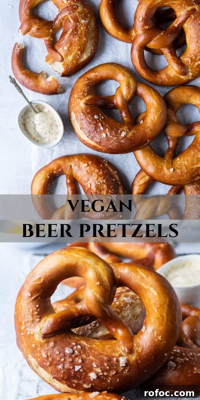 Vegan beer pretzels - these delicious vegan soft pretzels are made with (optional) beer to give them extra flavour. They are super soft, flavourful and easier to make than you might think! #veganbread #veganbaking #eggless #dairyfree pinterest image