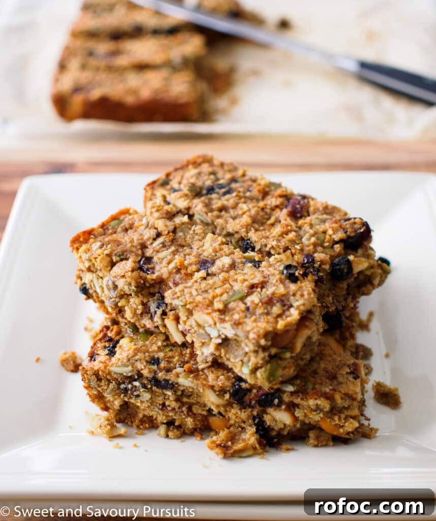 Oat, Fruit & Seed Energy Bars: Homemade No-Bake Snack Recipe 3 Oat, Fruit and Seed Bars on dish.
