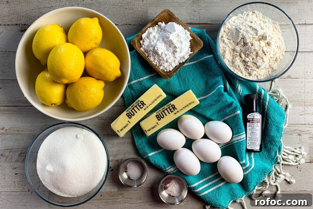 Zesty Lemon Bars Recipe: Bright, Tangy Dessert Bars 3 All the ingredients needed to make lemon bars.