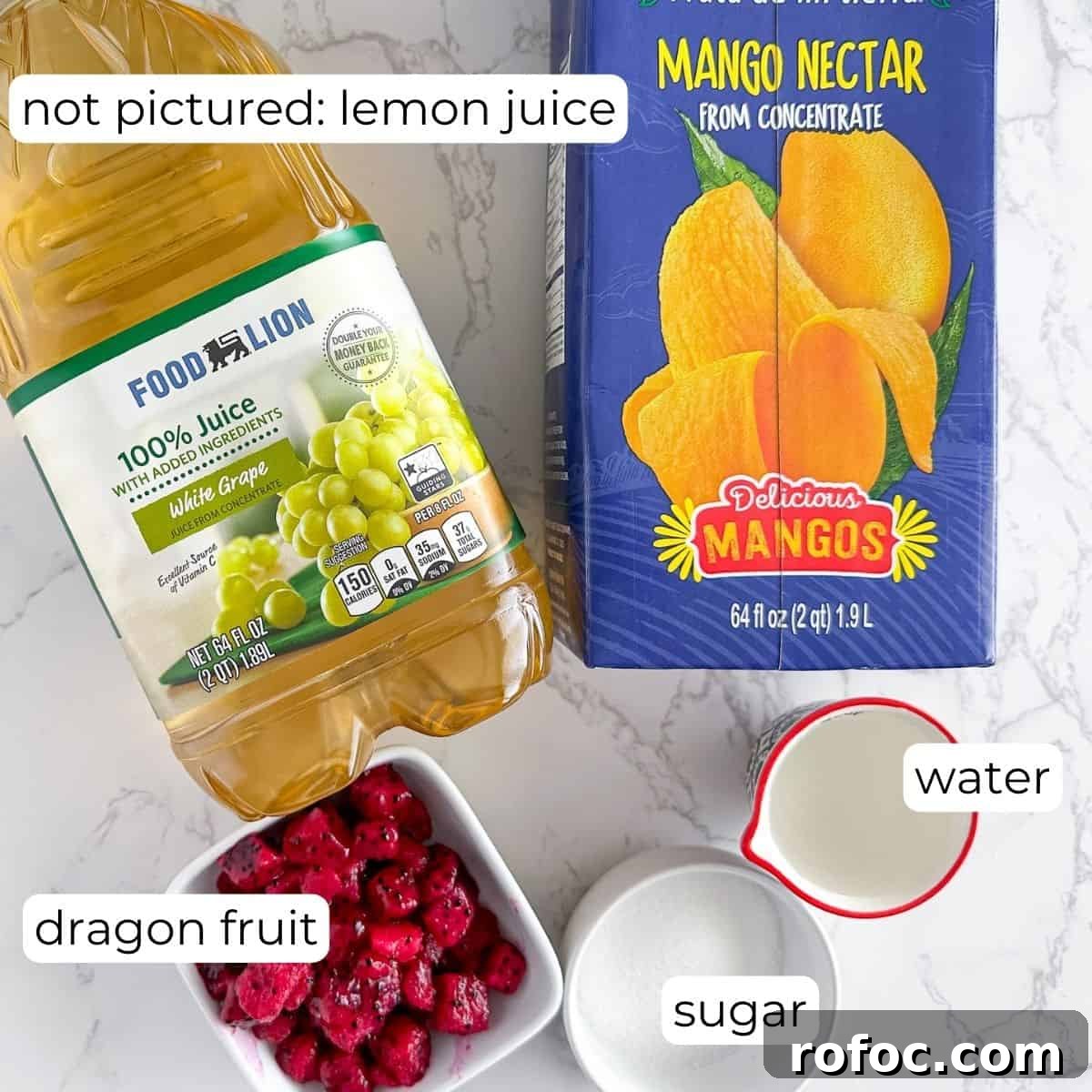 Starbucks Dragon Drink Guide: Ingredients, Nutrition & How to Order 3 Ingredients displayed for mango dragonfruit refresher.
