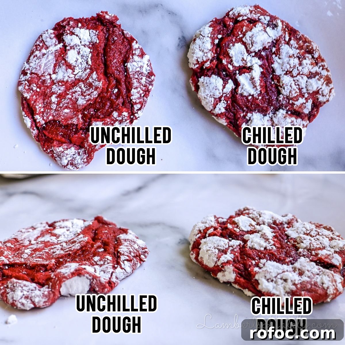 side by side showing unchilled dough vs chilled dough.