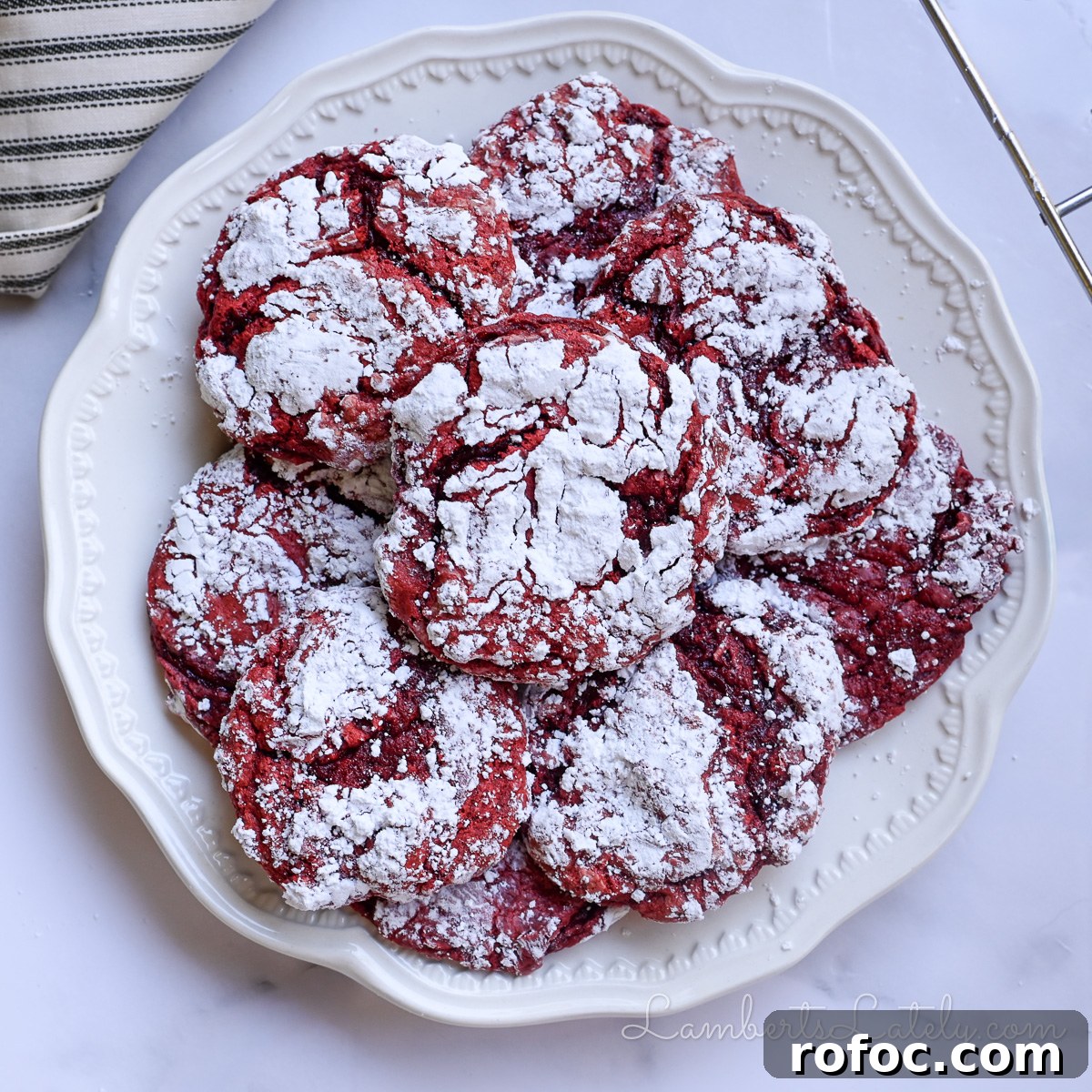 plate of red velvet cool whip cookies.