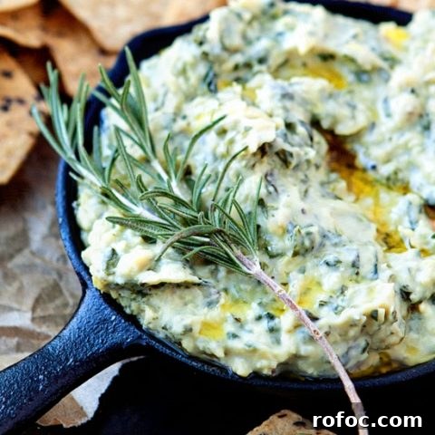 Rosemary White Bean Artichoke Spinach Dip - Easy Holiday Appetizer Recipe