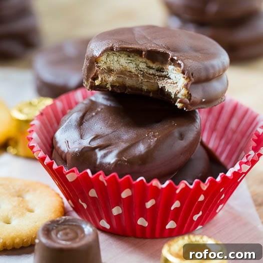 Chocolate Covered Ritz Crackers stuffed with Rolos