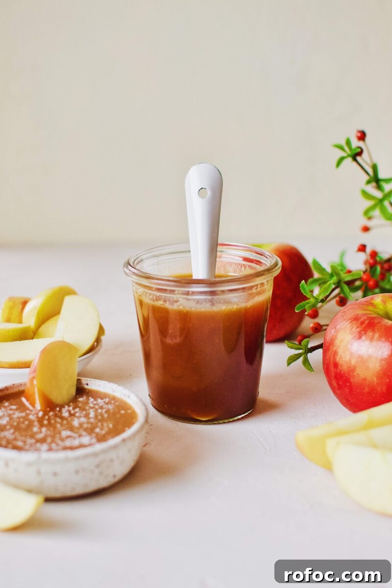 How to Make Rich Homemade Caramel Sauce for Desserts 2 Homemade Caramel Sauce with apples for dipping.