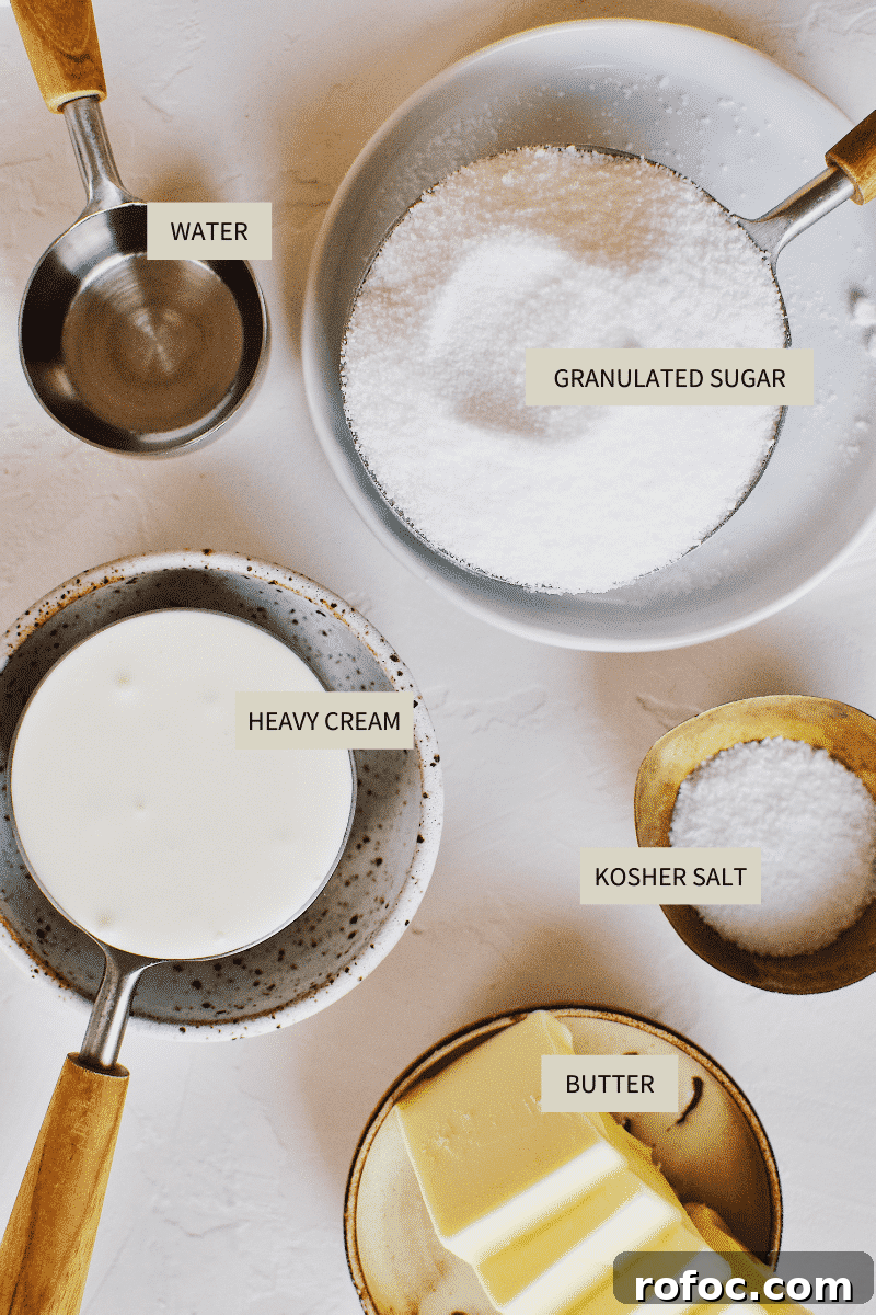 How to Make Rich Homemade Caramel Sauce for Desserts 3 Homemade Caramel Sauce ingredients.