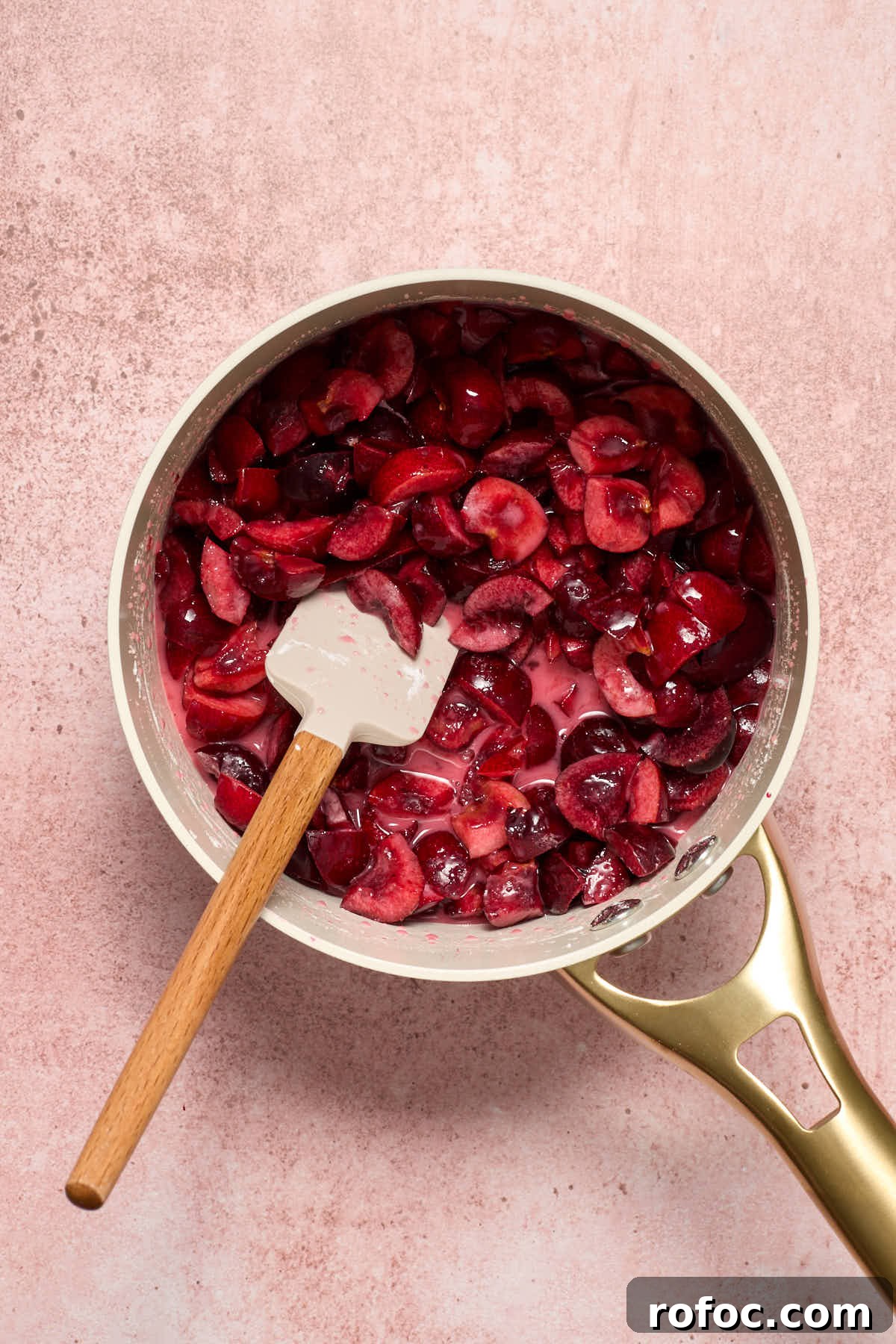 Almond Flour Cherry Pie Bars Recipe — Tender Cherry Dessert Bars 7 Cherry filling ingredients stirred together in a small saucepan.