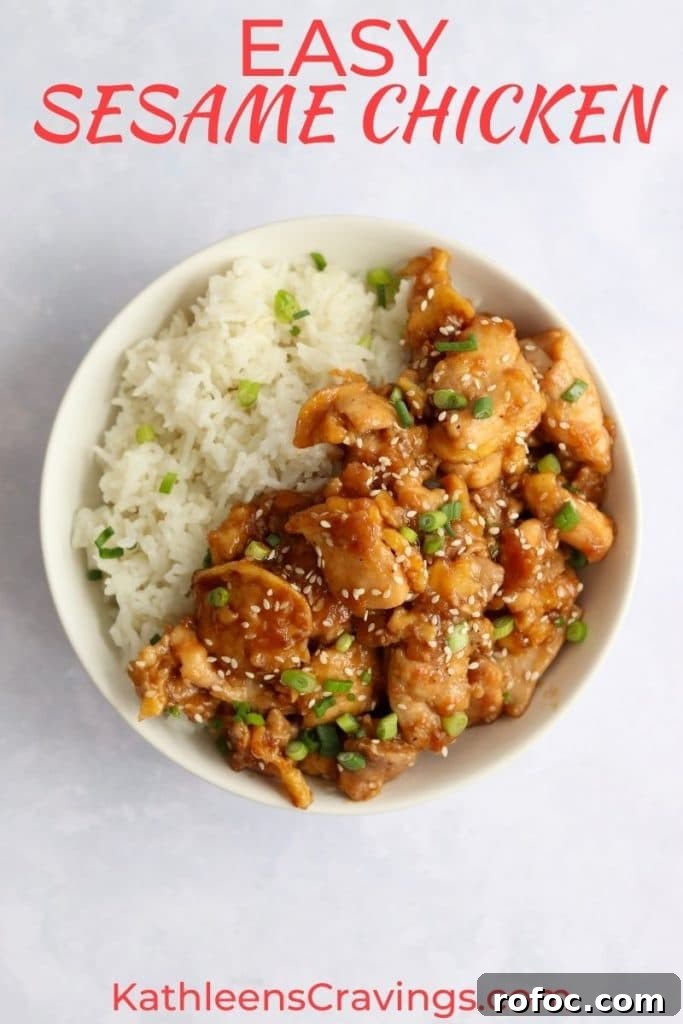Crispy Sesame Chicken Recipe with Sticky Sweet Sauce 2 sticky sesame chicken with white rice in a bowl