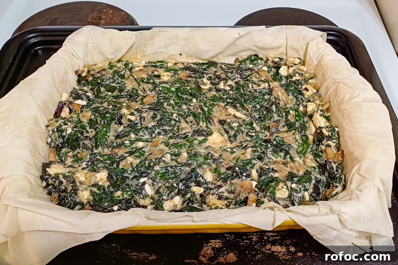 Swiss Chard & Mushroom Pie Recipe: Savory Vegetarian Tart 6 Silverbeet pie step 3, adding the filling