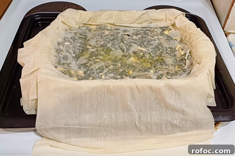 Swiss Chard & Mushroom Pie Recipe: Savory Vegetarian Tart 7 Silverbeet pie step 3 layering the top pastry