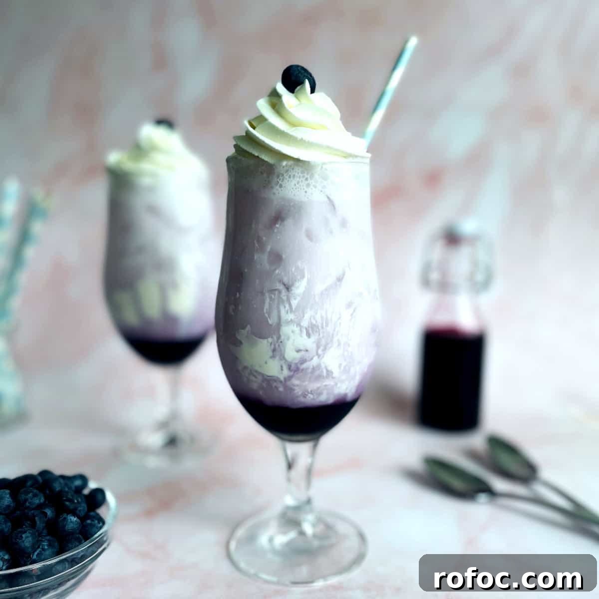 blueberry cream soda with whipped cream.