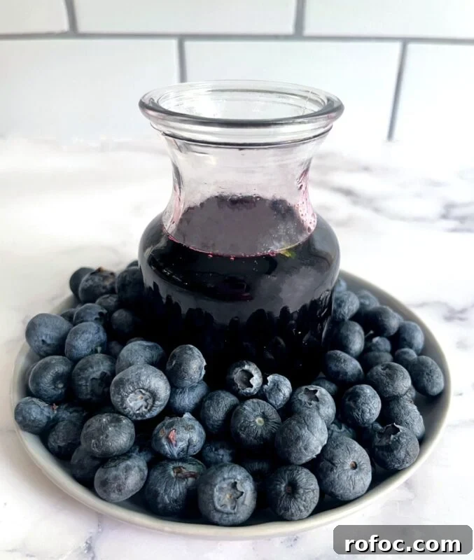 blueberry syrup and fresh blueberries.