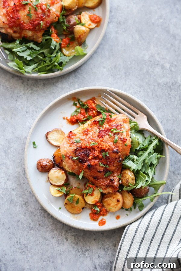 Portuguese Piri-Piri Chicken Thighs with Roasted Potatoes 2 peri peri chicken plated with salad and potatoes