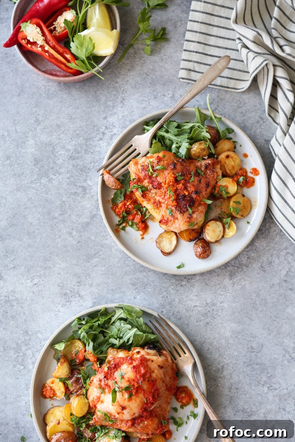 Portuguese Piri-Piri Chicken Thighs with Roasted Potatoes 9 Portuguese peri peri chicken plated with salad and potatoes