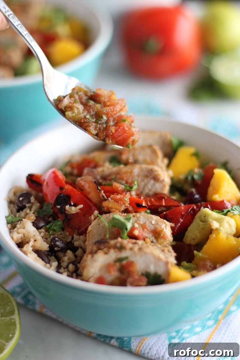 Grilled Pork Burrito Bowls with Cilantro Lime Rice and Salsa 9 Grilled Pork Burrito Bowls - light up the grill and make these ASAP! So much amazing flavors packed into one paleo-friendly rice bowl! | fedandfulfilled.com