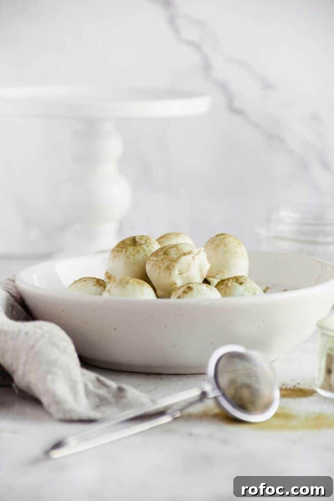 Matcha White Chocolate Ganache Truffles Recipe for Homemade Treats 3 bowl filled with matcha truffles