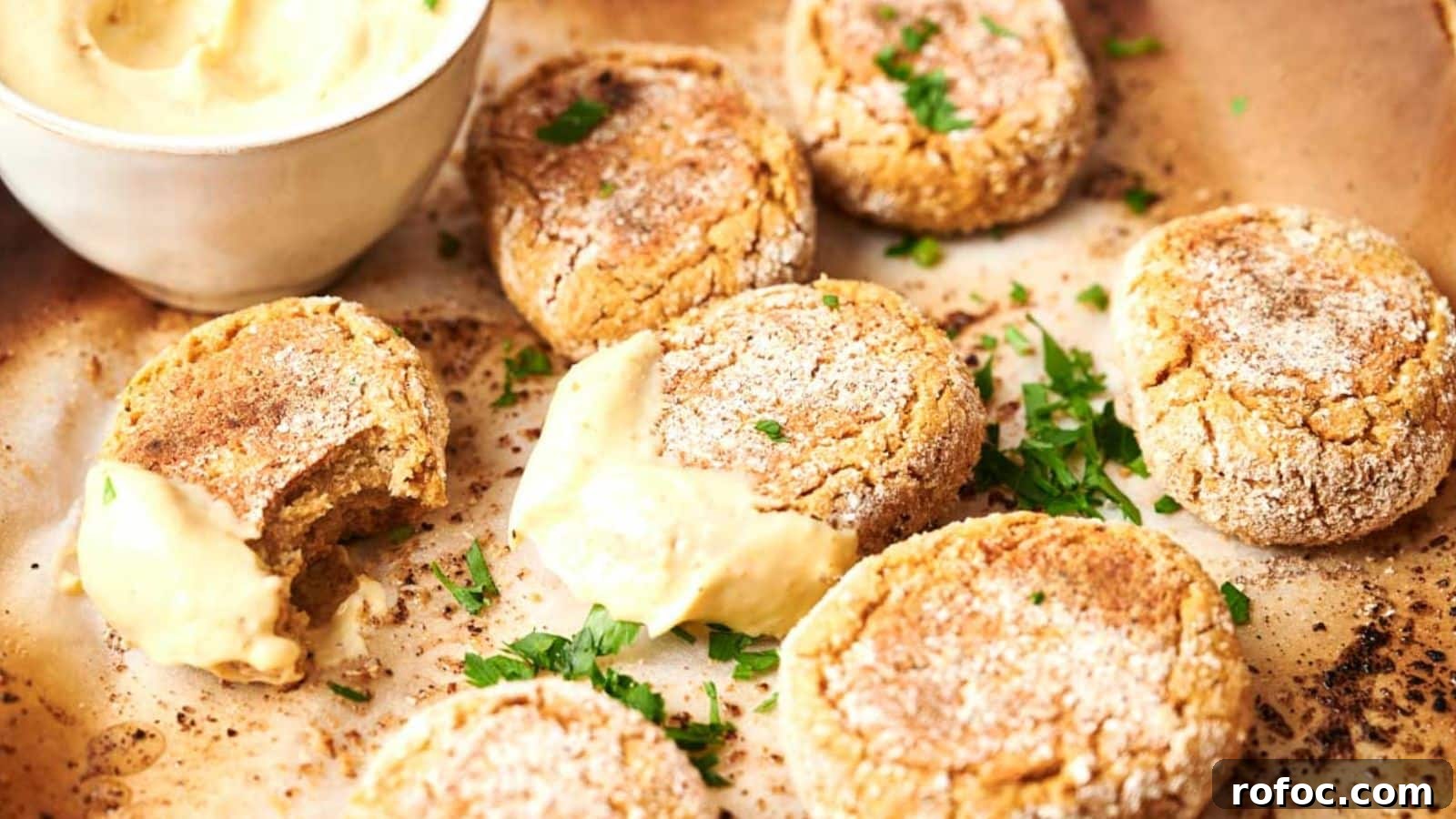 35 Gameday Recipes That Always Crowd-Pleasers Love 35 A plate of chickpea nuggets with a bowl of sauce.