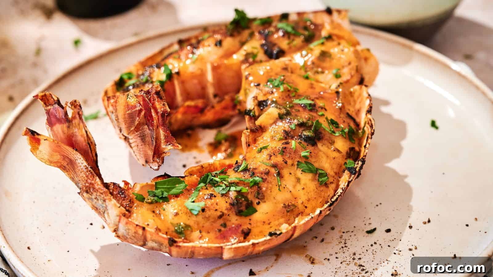 35 Gameday Recipes That Always Crowd-Pleasers Love 10 Cooked lobster tail with herbs and seasoning served on a white plate.