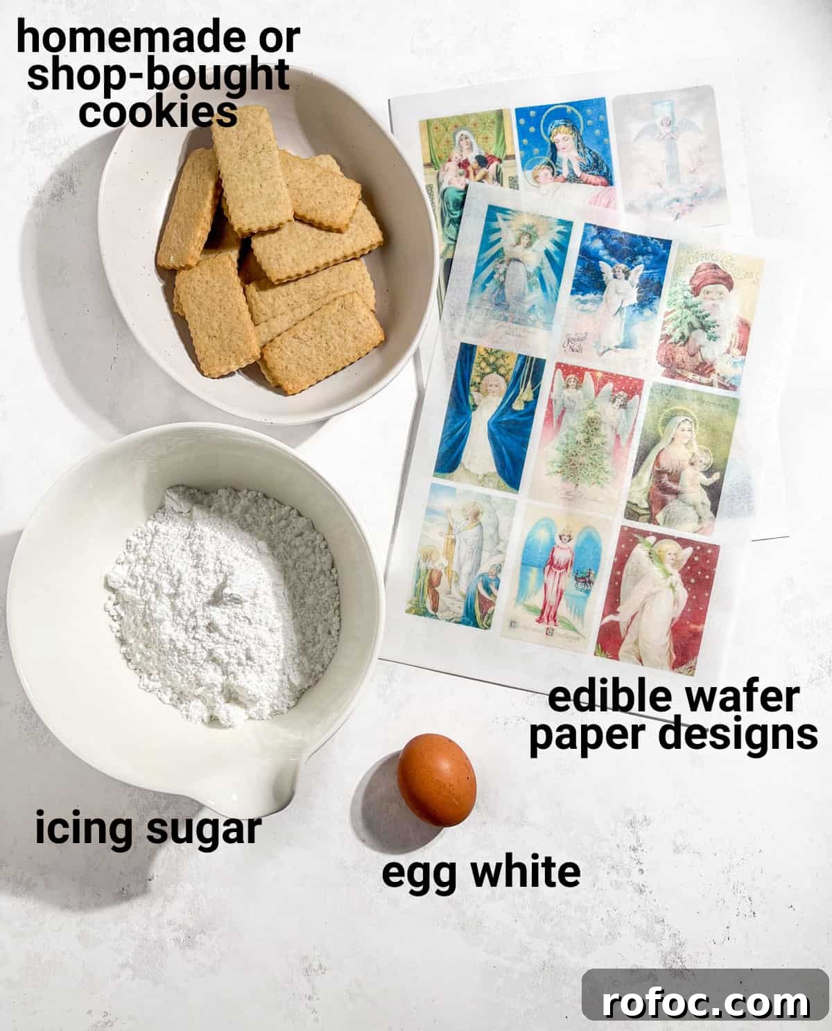 Christmas Cookies Decorated with Edible Wafer Paper (Photo Cookies) 3 Christmas cookies with edible wafer paper ingredients.