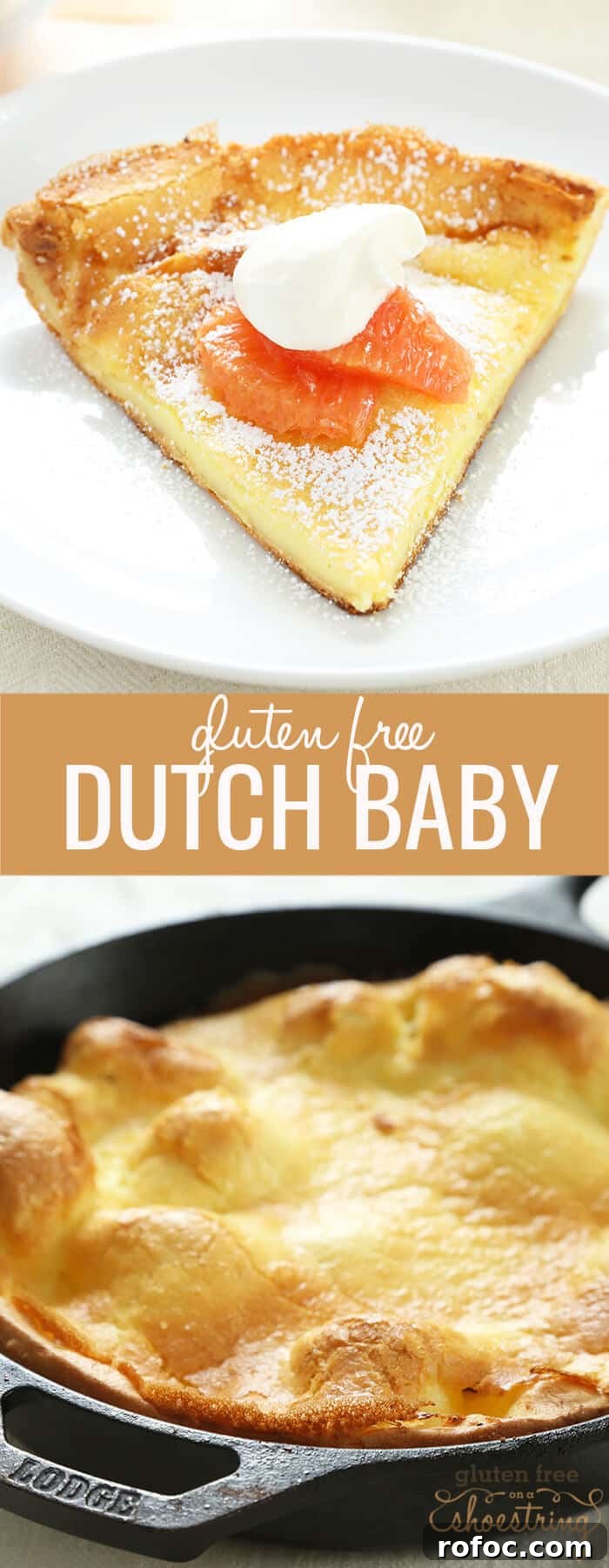 Gluten-Free Dutch Baby Pancake Recipe for Fluffy Morning Brunch 8 Large pancake style pastry on a plate and in a black pan