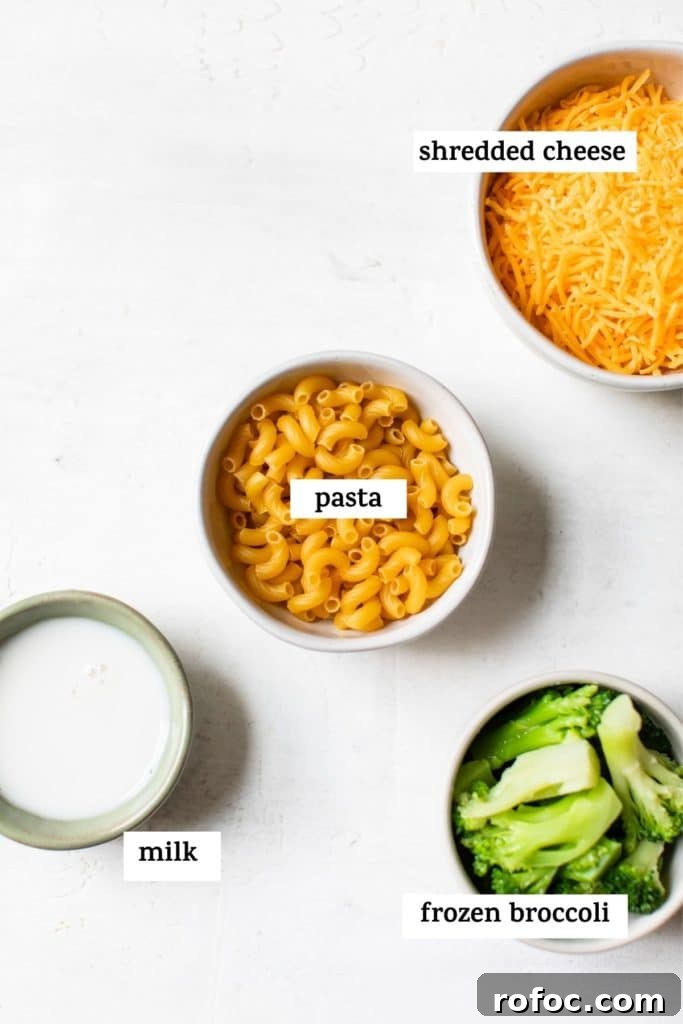 Quick Microwave Mac and Cheese in 5 Minutes 3 mac and cheese ingredients with text