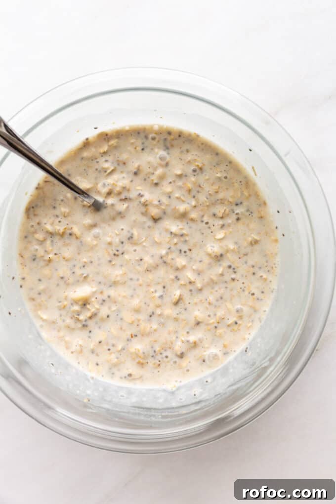 Banana Cream Pie Overnight Oats Recipe for Creamy Make-Ahead Breakfast 7 banana overnight oats in a mixing bowl