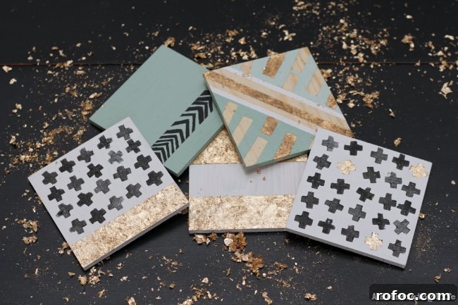 diy gold leaf coasters finished