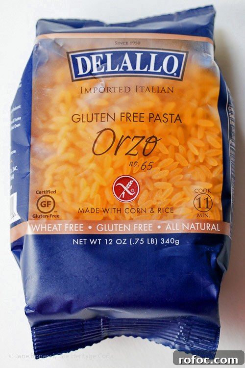 Refreshing Gluten-Free Summer Orzo Salad with Lemon and Herbs 5 Bag of DeLallo gluten free orzo pasta; Gluten Free Summer Orzo Pasta Salad © 2017 Jane Bonacci, The Heritage Cook