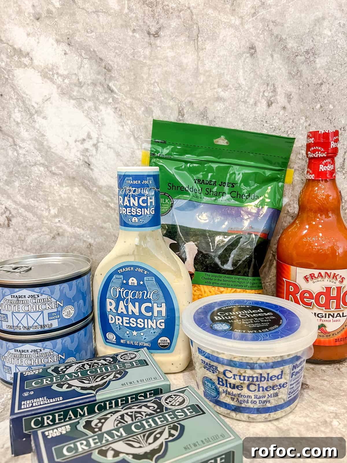 Creamy Buffalo Chicken Dip Made with Canned Chicken 4 Ingredients needed to make buffalo chicken dip.