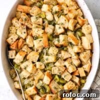 Classic Herb Stuffing Recipe for Holiday Roasts 12 This easy classic stuffing recipe is made with simple ingredients and only a few minutes of prep work.