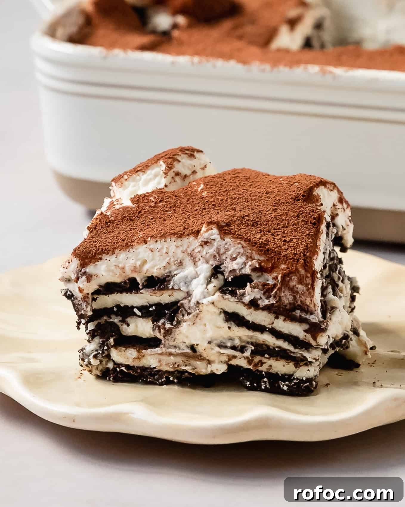 Oreo Tiramisu Recipe: Creamy No-Bake Dessert with Chocolate Cookies 2 Oreo tiramisu is a decadent no bake dessert made with espresso dipped Oreo cookies layered with creamy whipped mascarpone filling, topped with a dusting of cocoa powder.
