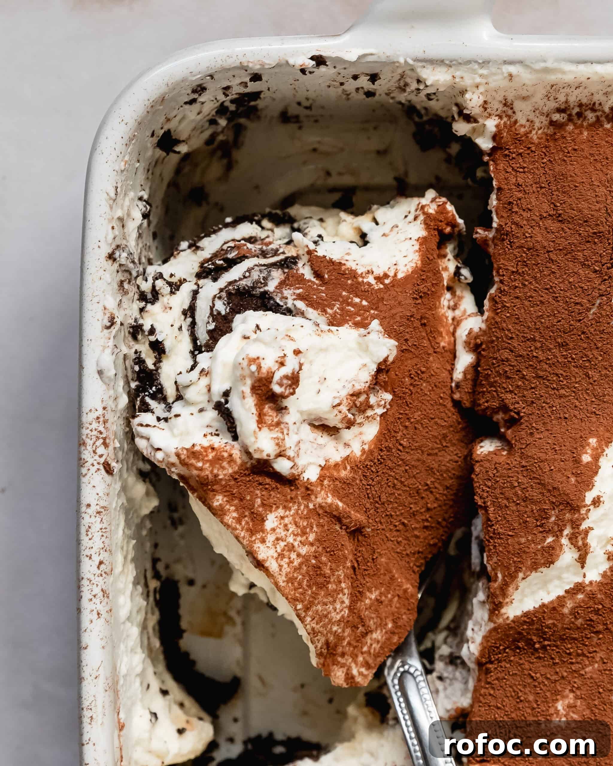 Oreo Tiramisu Recipe: Creamy No-Bake Dessert with Chocolate Cookies 8 Oreo tiramisu is a decadent no bake dessert made with espresso dipped Oreo cookies layered with creamy whipped mascarpone filling, topped with a dusting of cocoa powder.