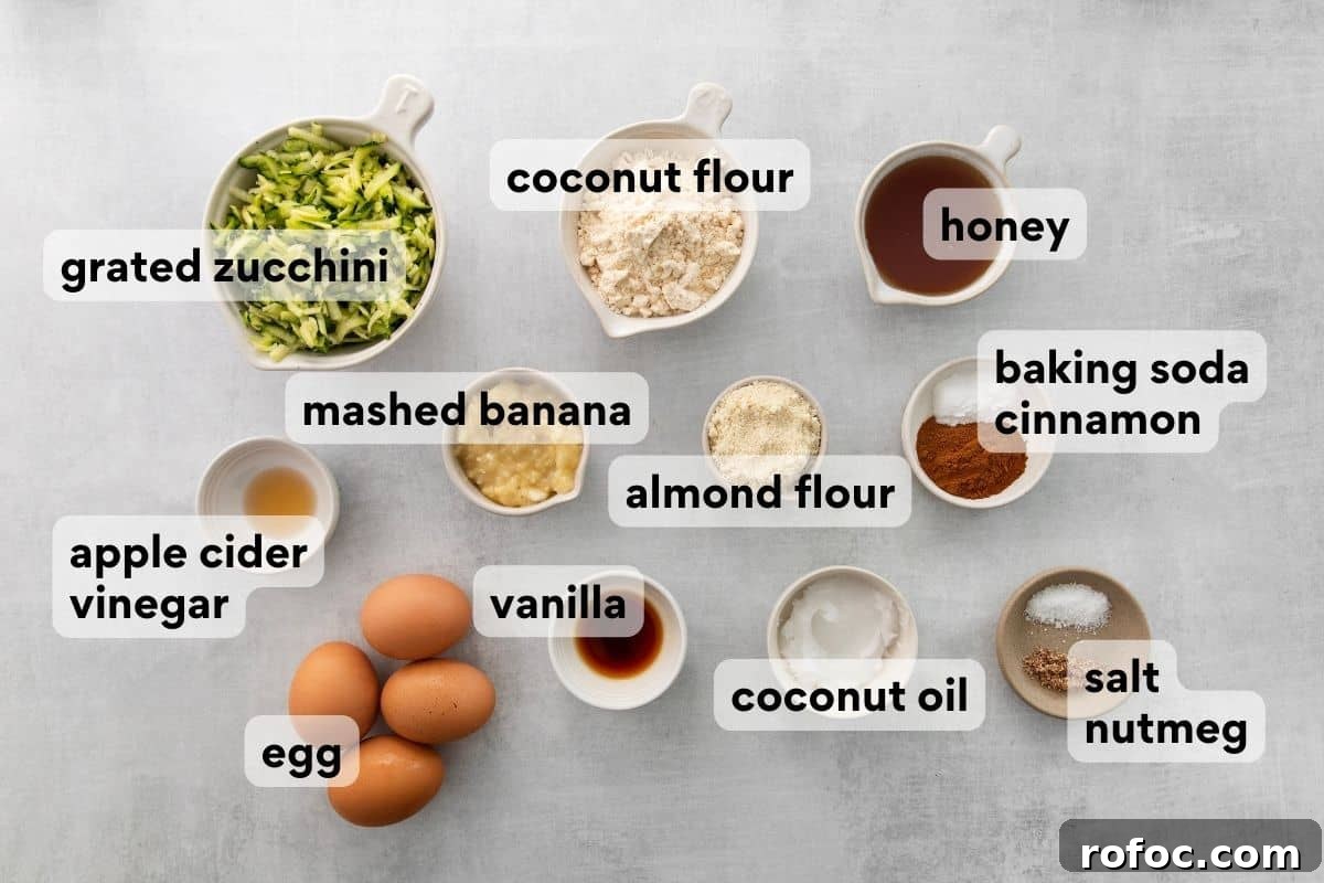 Gluten-Free Paleo Zucchini Muffins with Almond Flour 4 ingredients pre-measured in bowls