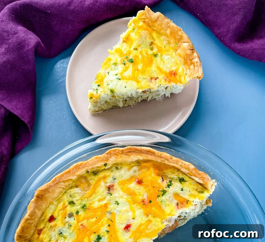 Shrimp & Crab Quiche Recipe with Creamy Cheese Filling 2 crab and seafood quiche on a plate