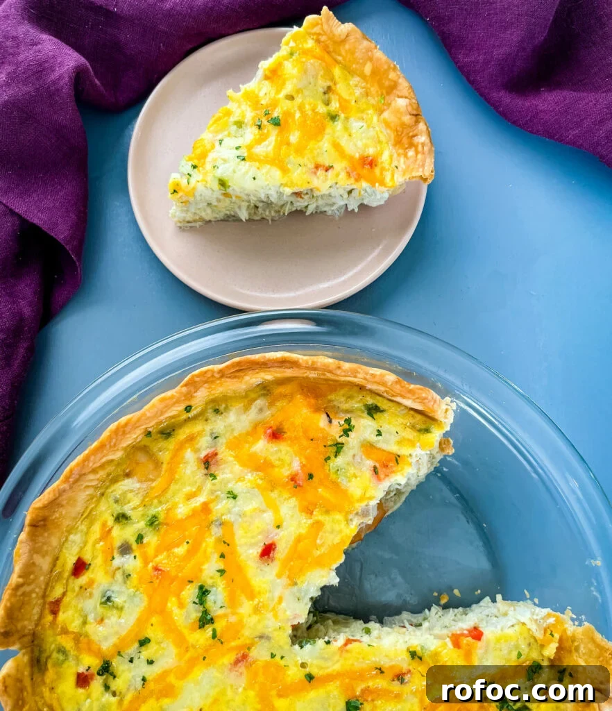 Shrimp & Crab Quiche Recipe with Creamy Cheese Filling 12 crab and seafood quiche on a plate