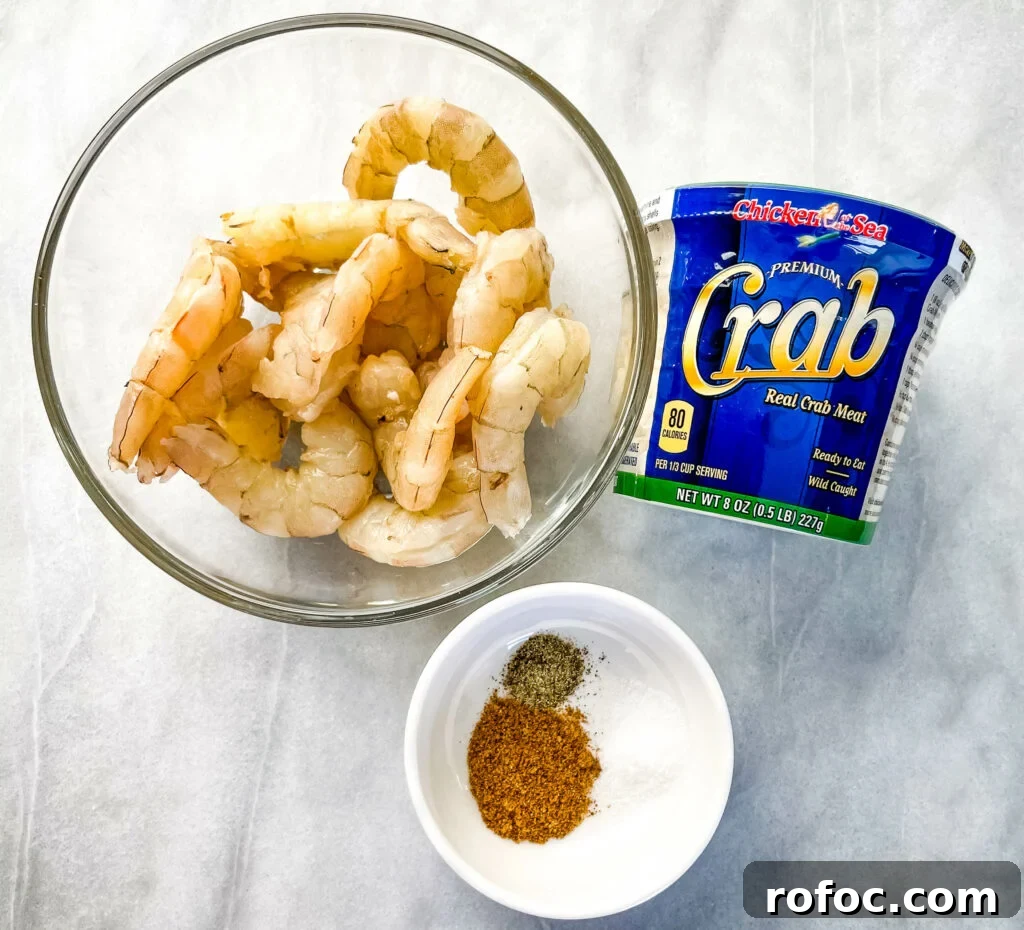 Shrimp & Crab Quiche Recipe with Creamy Cheese Filling 4 raw shrimp and crab in separate bowls