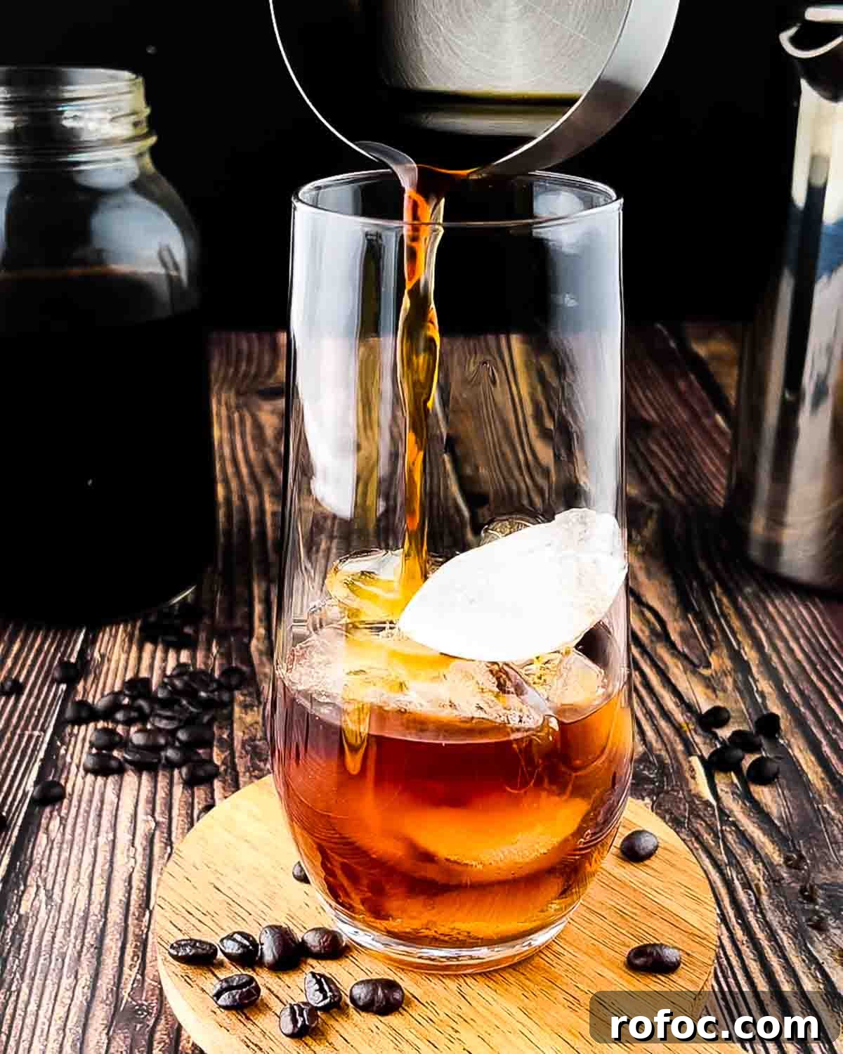 Homemade Vanilla Sweet Cream Cold Brew Recipe You’ll Love 10 Cold brew concentrate poured into the tall glass with ice cubes.
