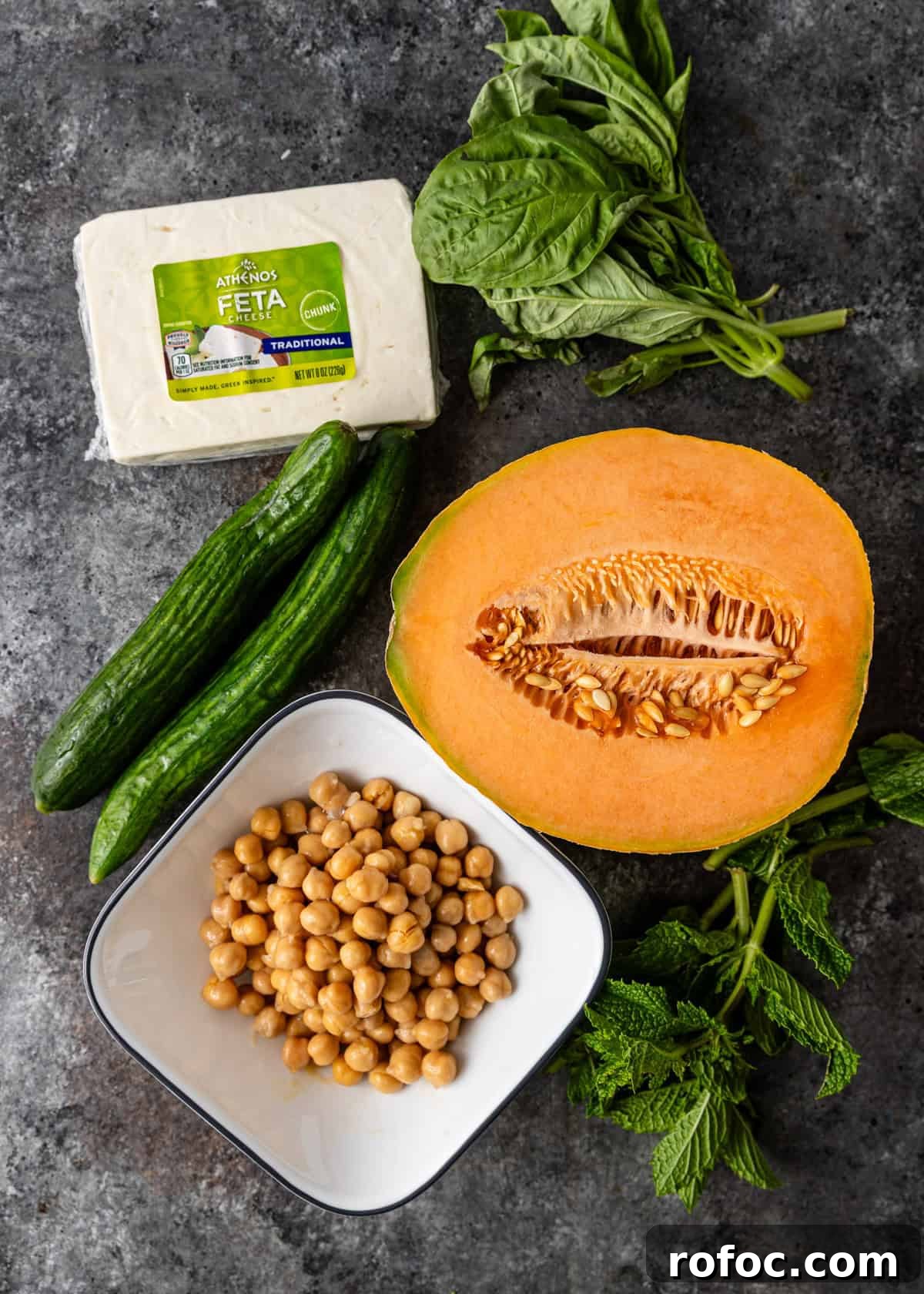 overhead: ingredients needed for my melon salad recipe