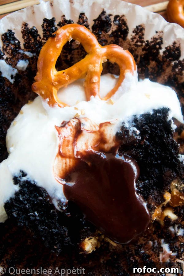 Savory Beer & Pretzel Cupcakes: Unexpected Party Dessert 10 Beer and Pretzel Cupcakes served on a plate