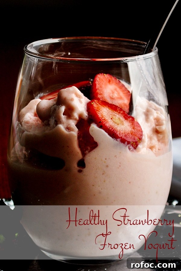 Strawberry Frozen Yogurt with Orange and Lime Zest 5 A cup of healthy strawberry frozen yogurt with slices of fresh strawberries.